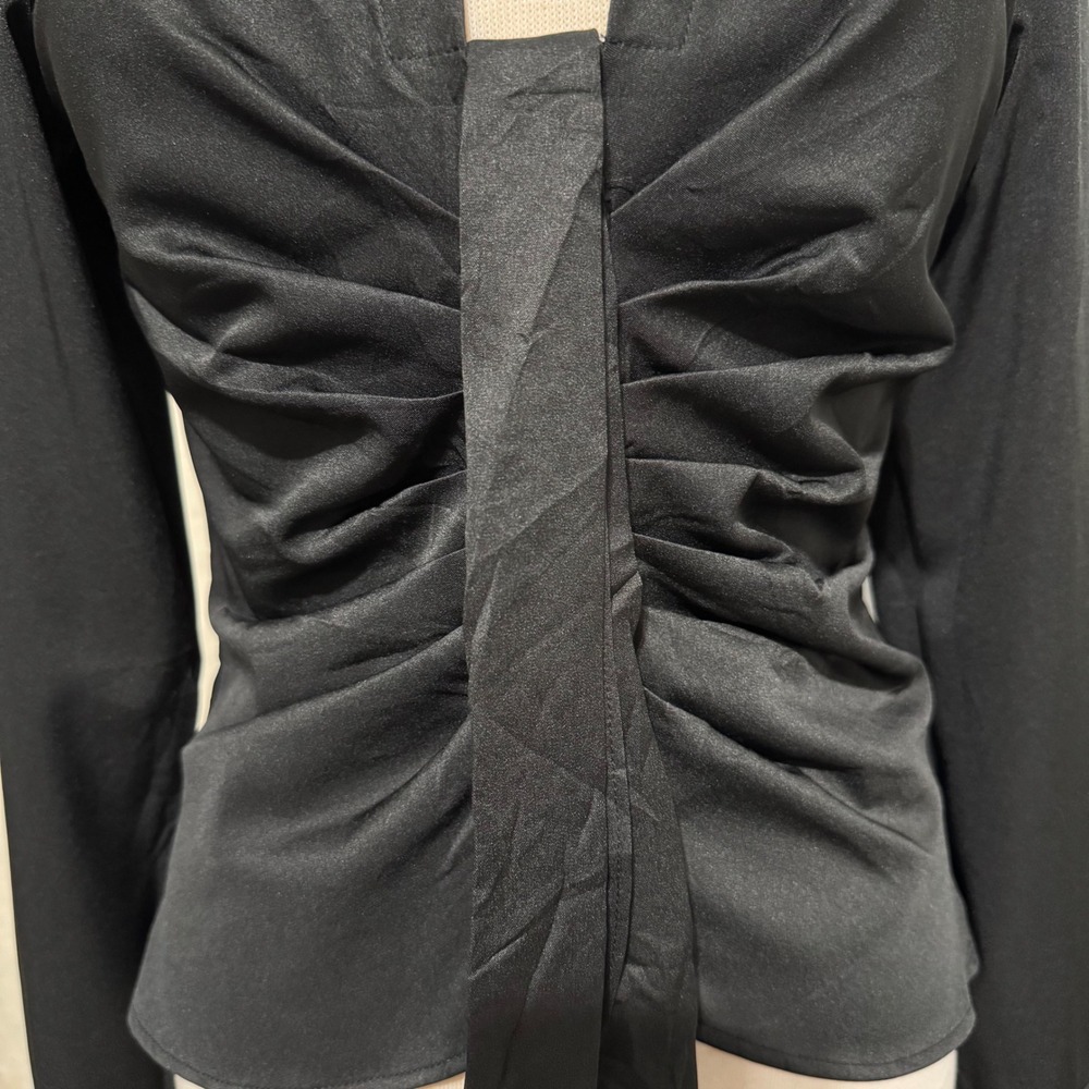 Idem Ditto Black Ruched Front Long Sleeve Collared Button Down Gothic Shirt M - Picture 3 of 14
